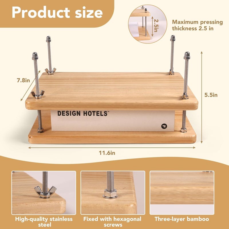 Makeasy 50Pcs Book Binding Kits with Book Press (11.6x7.8in), DIY Bookbinding Kit with Waxed Thread, Needles, Bone Folder, Scissors & Bookbinding Supplies for Beginners & Professionals - Image 4